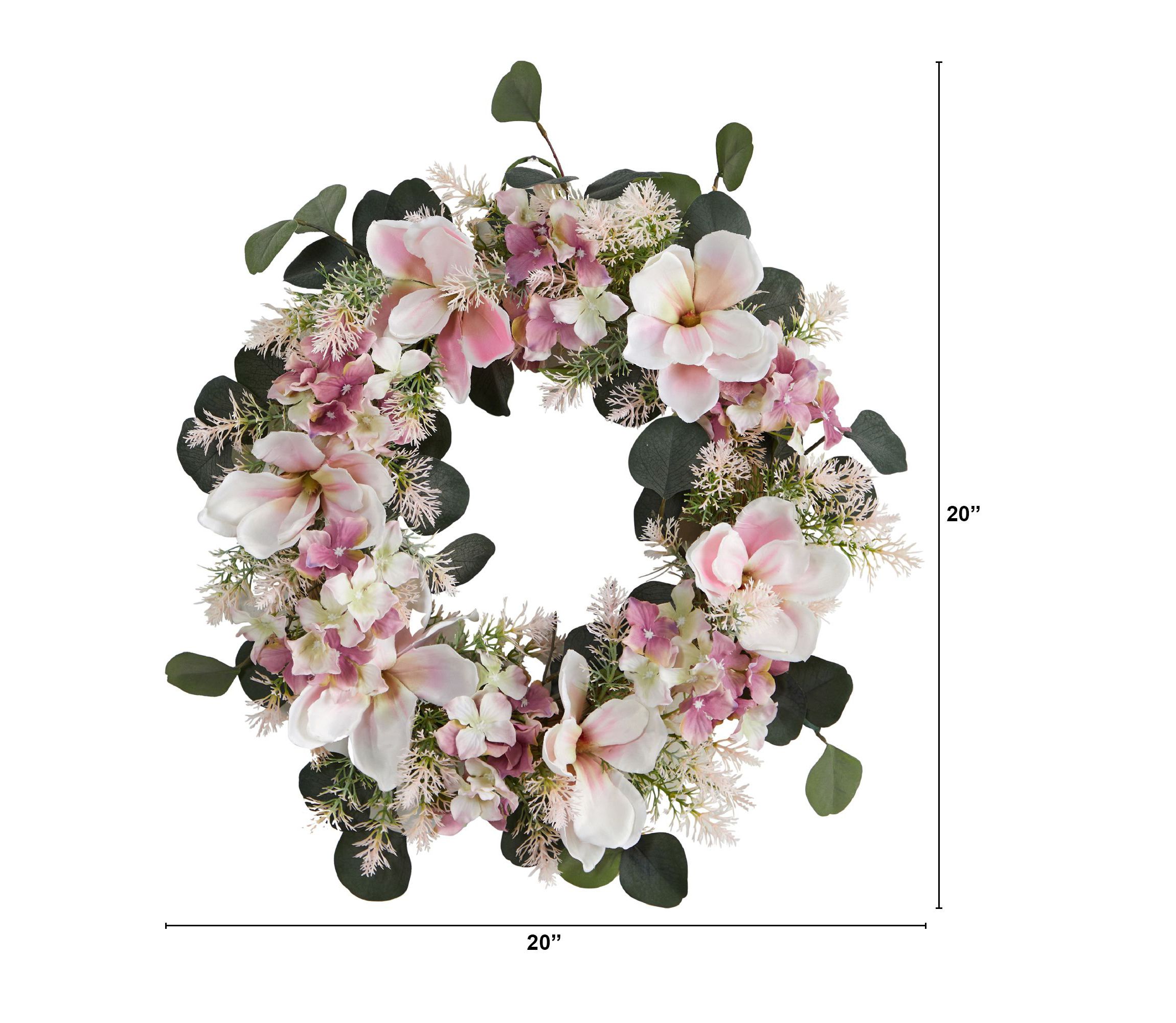 20-Inch Hydrangea and Magnolia Artificial Wreath
