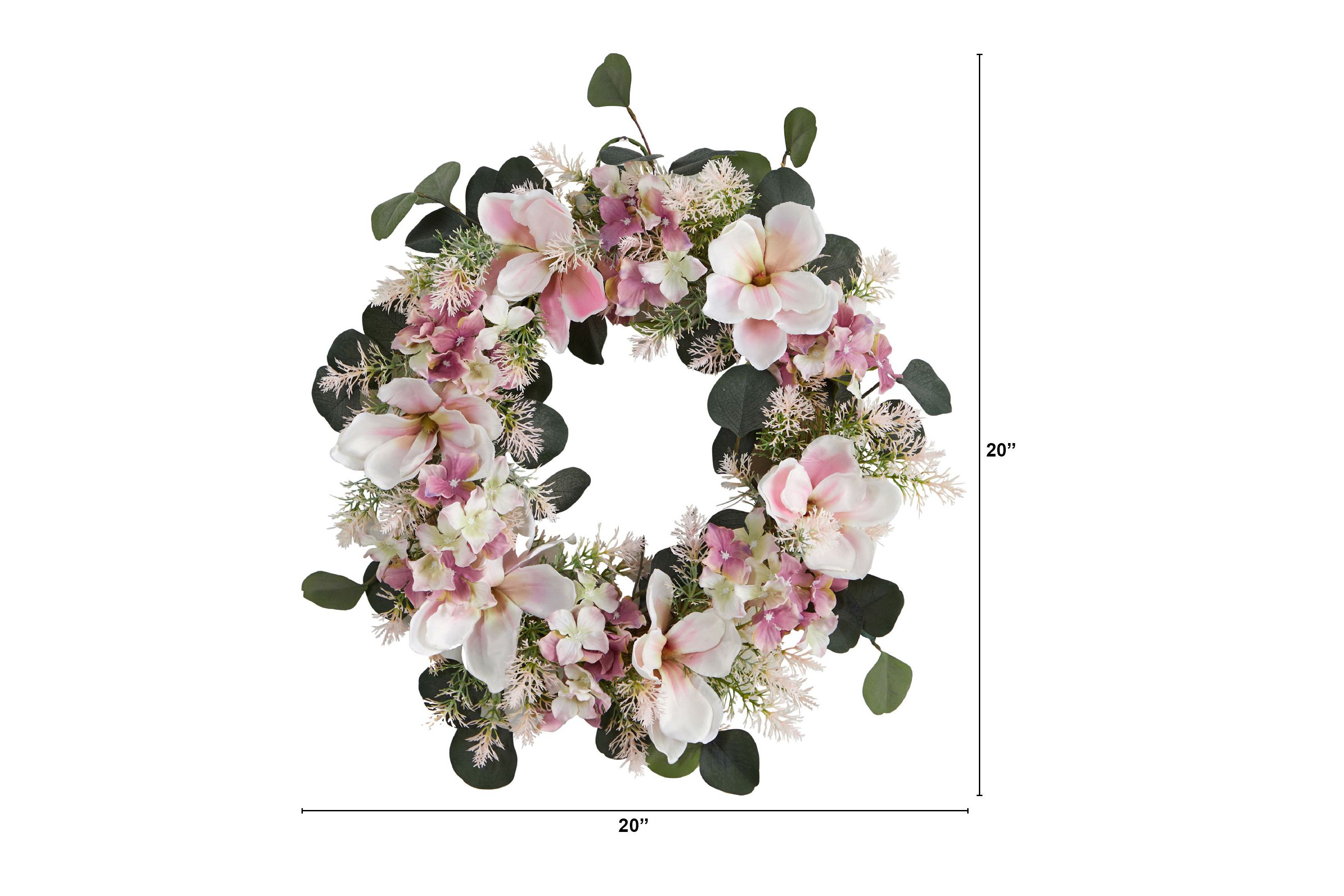 20-Inch Hydrangea and Magnolia Artificial Wreath