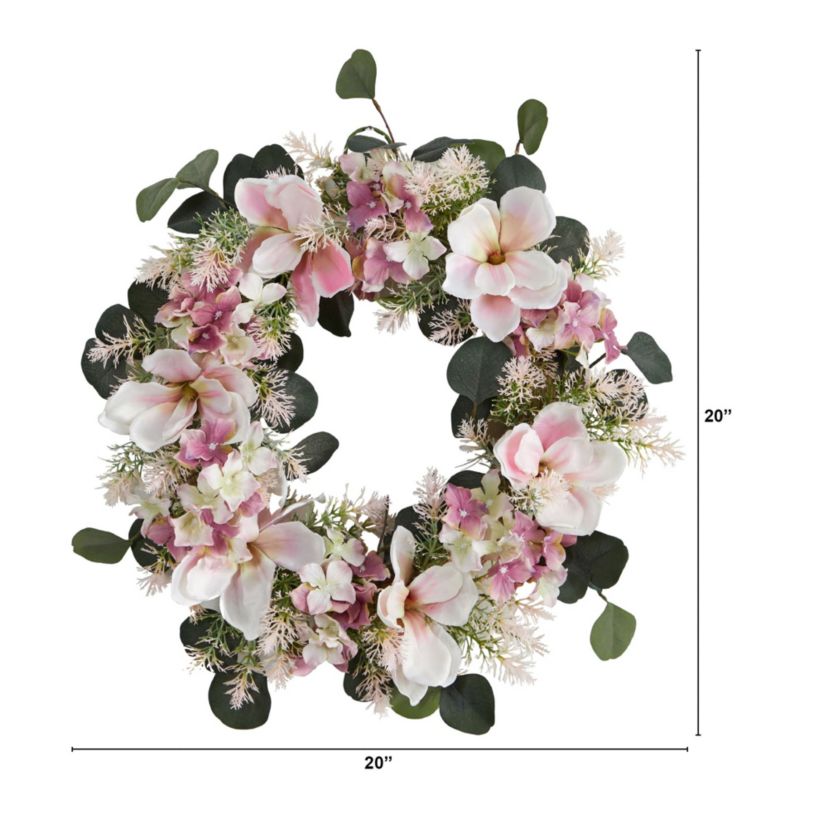 20-Inch Hydrangea and Magnolia Artificial Wreath
