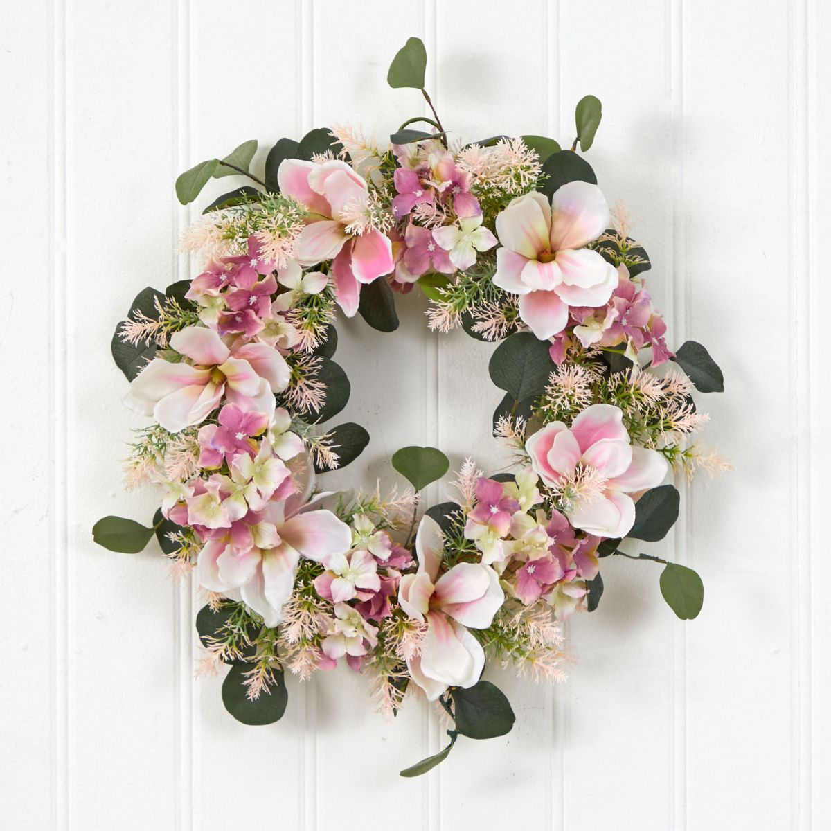 20-Inch Hydrangea and Magnolia Artificial Wreath