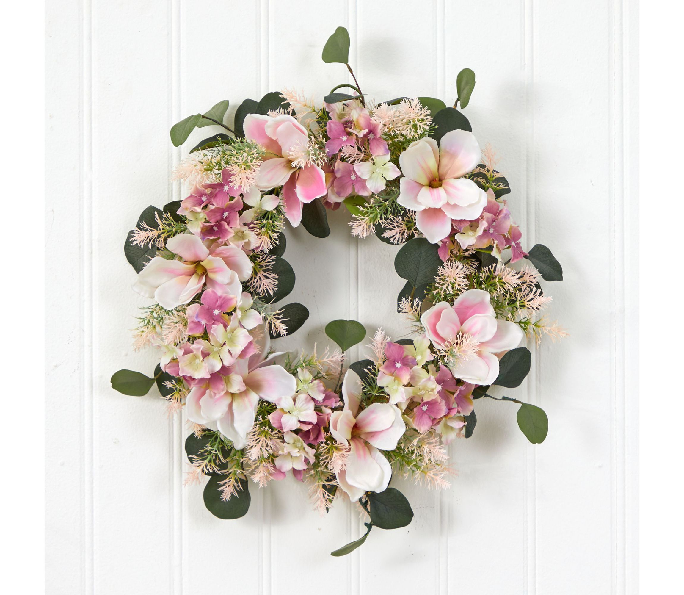 20-Inch Hydrangea and Magnolia Artificial Wreath