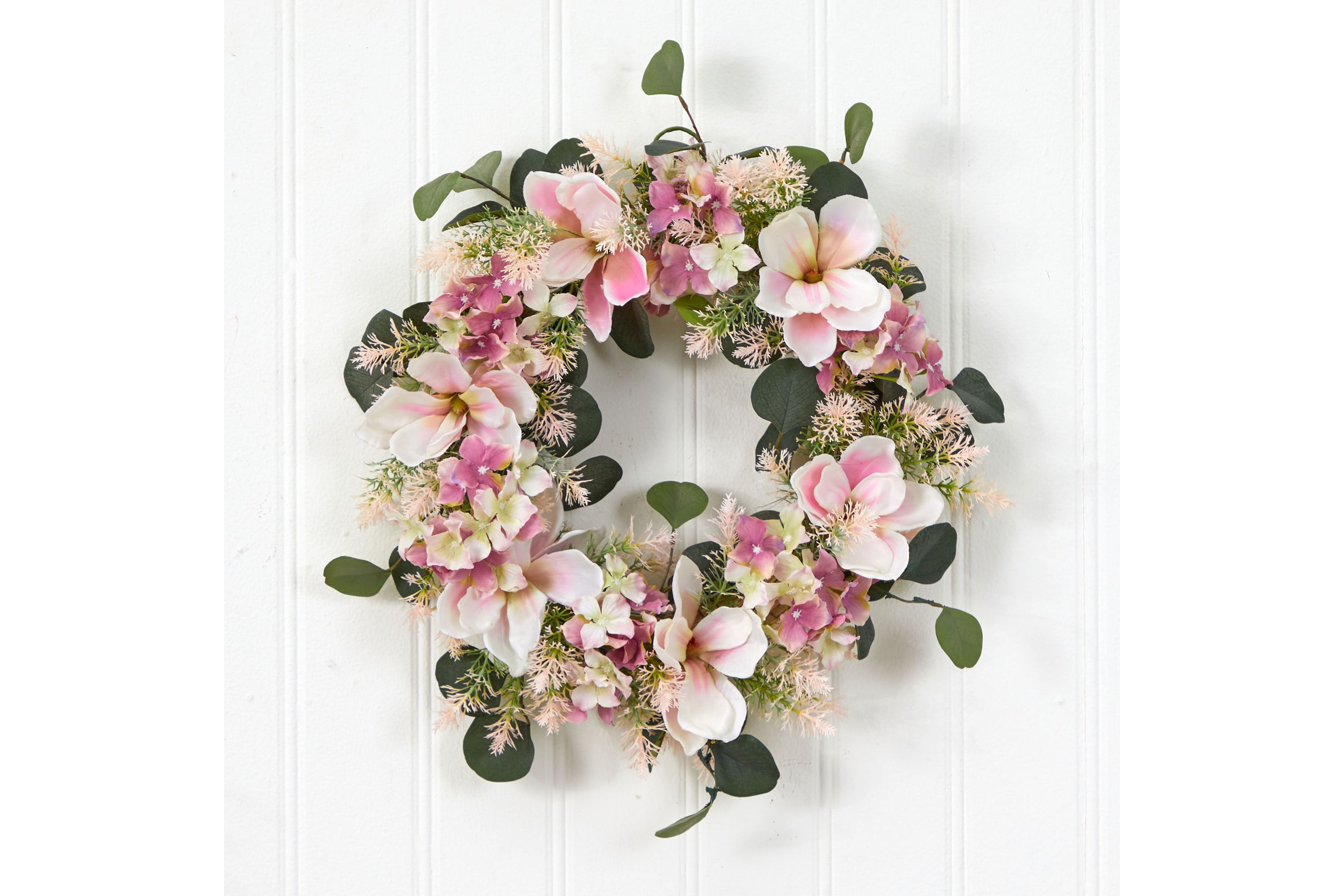 20-Inch Hydrangea and Magnolia Artificial Wreath