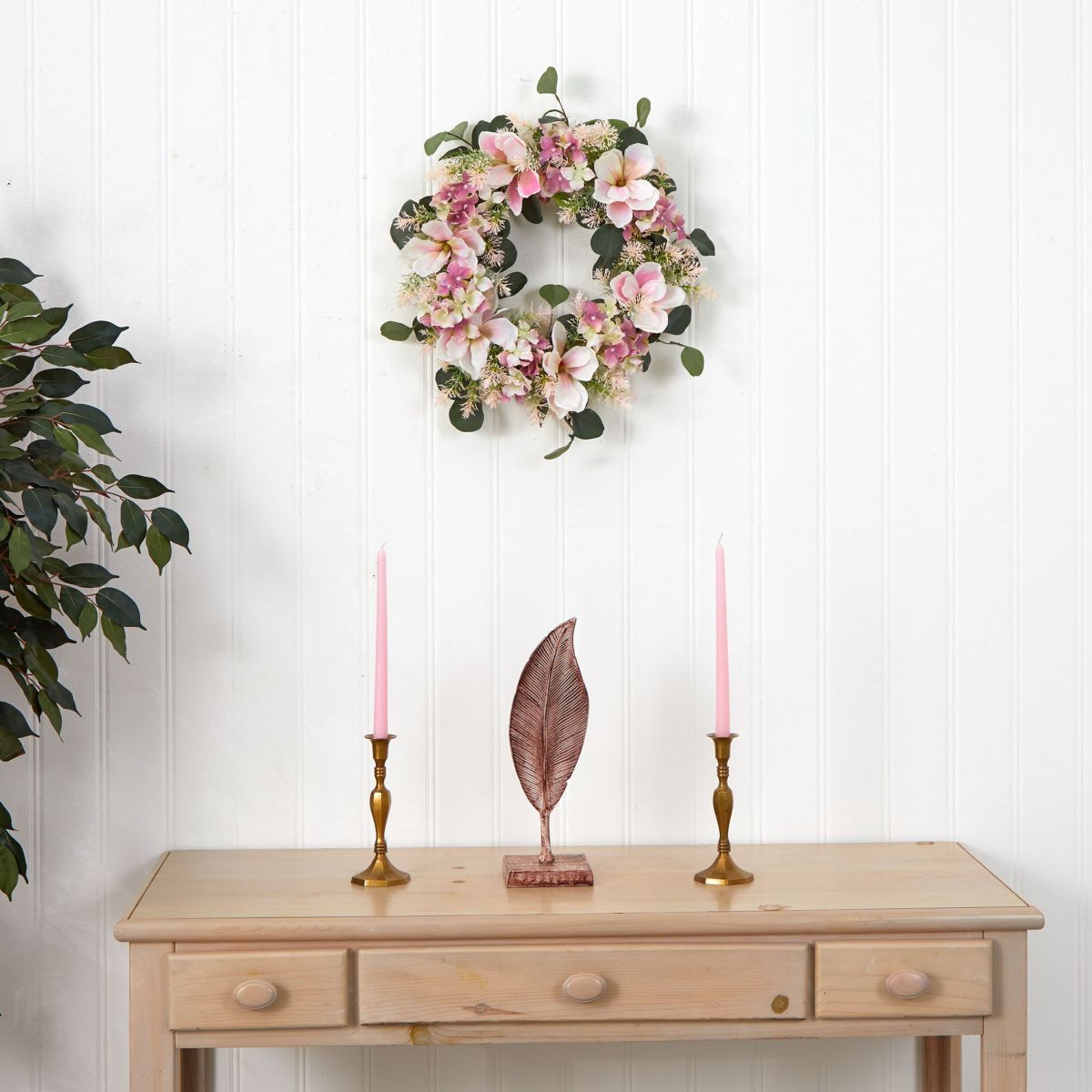 20-Inch Hydrangea and Magnolia Artificial Wreath