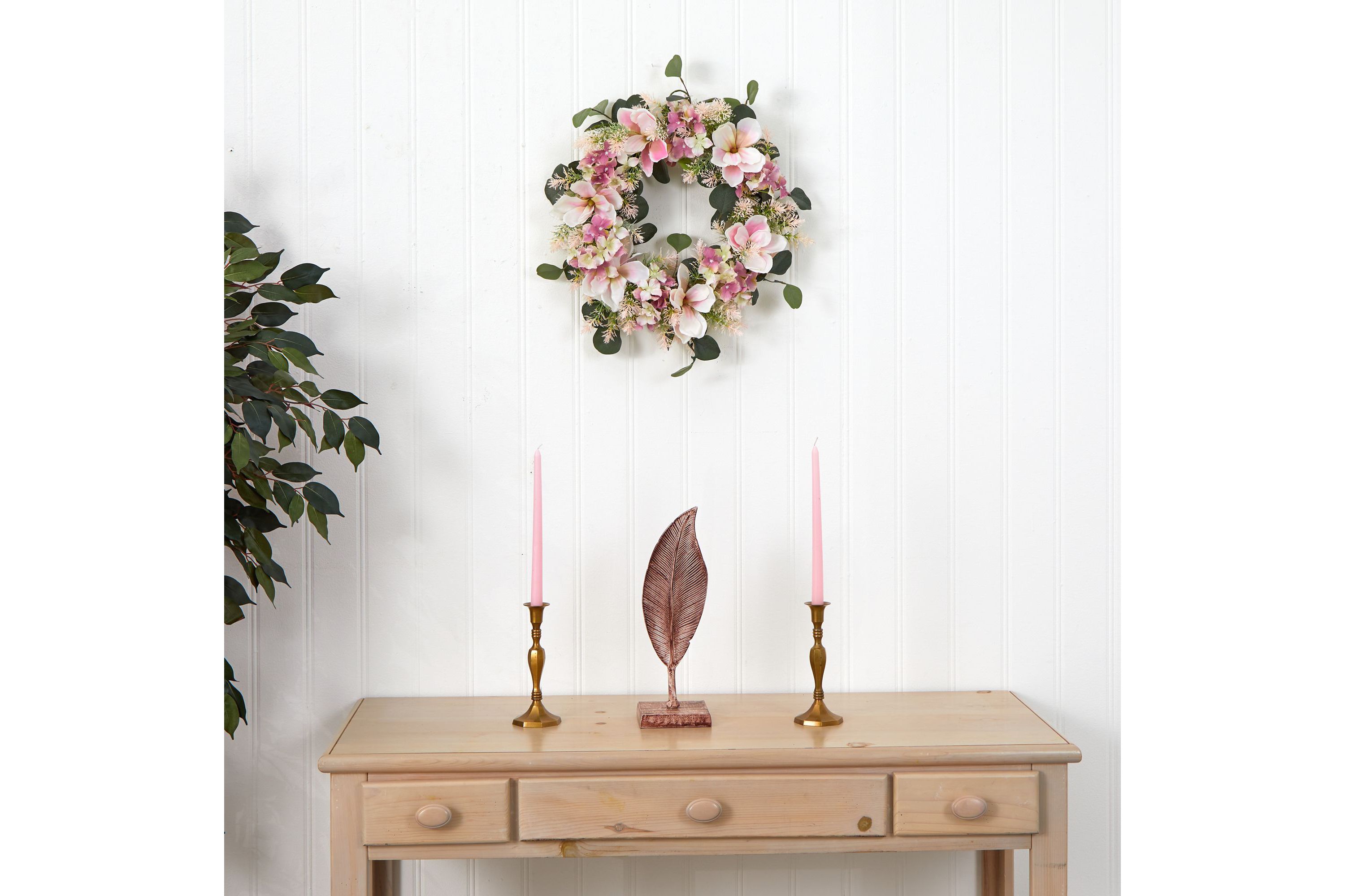 20-Inch Hydrangea and Magnolia Artificial Wreath