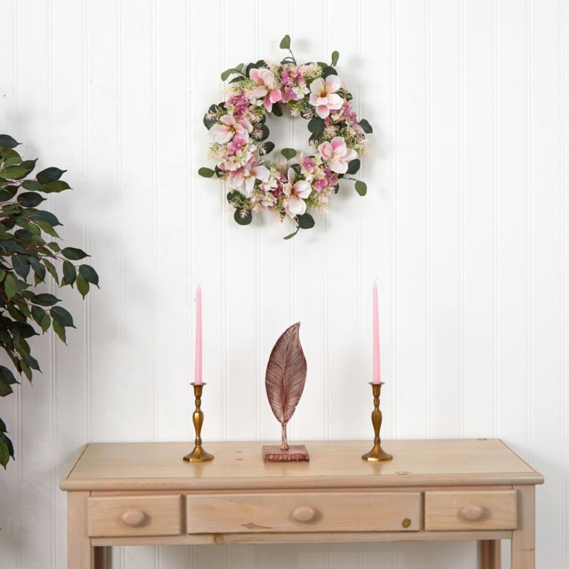 20-Inch Hydrangea and Magnolia Artificial Wreath