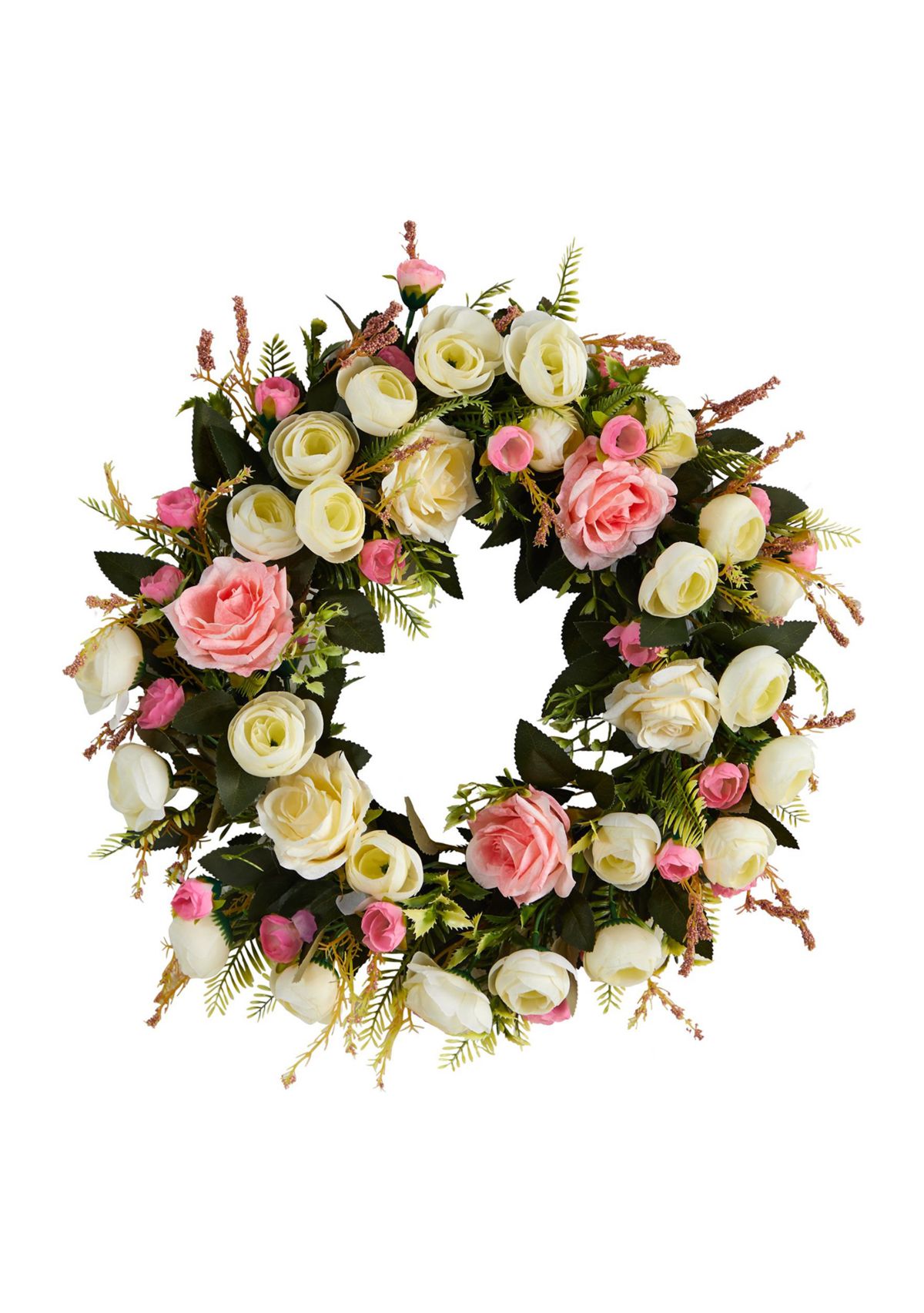 20-Inch White and Pink Rose Artificial Wreath