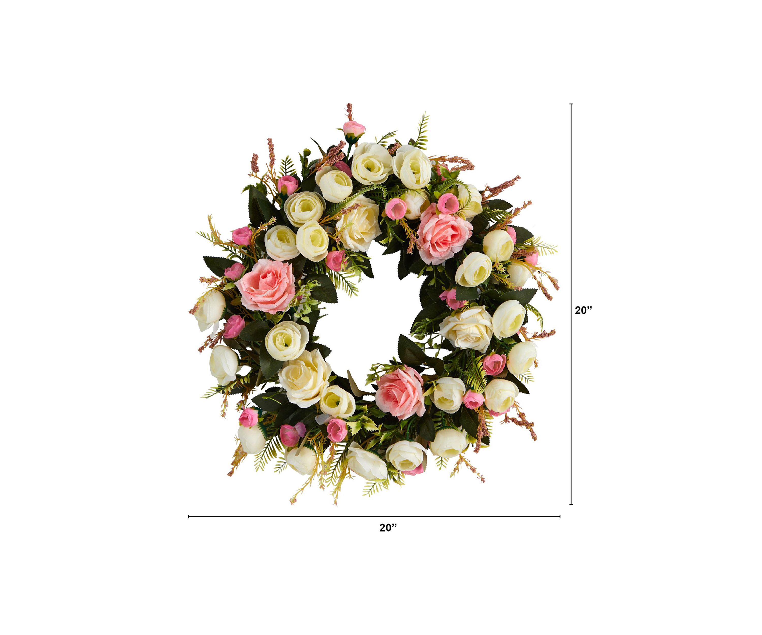 20-Inch White and Pink Rose Artificial Wreath
