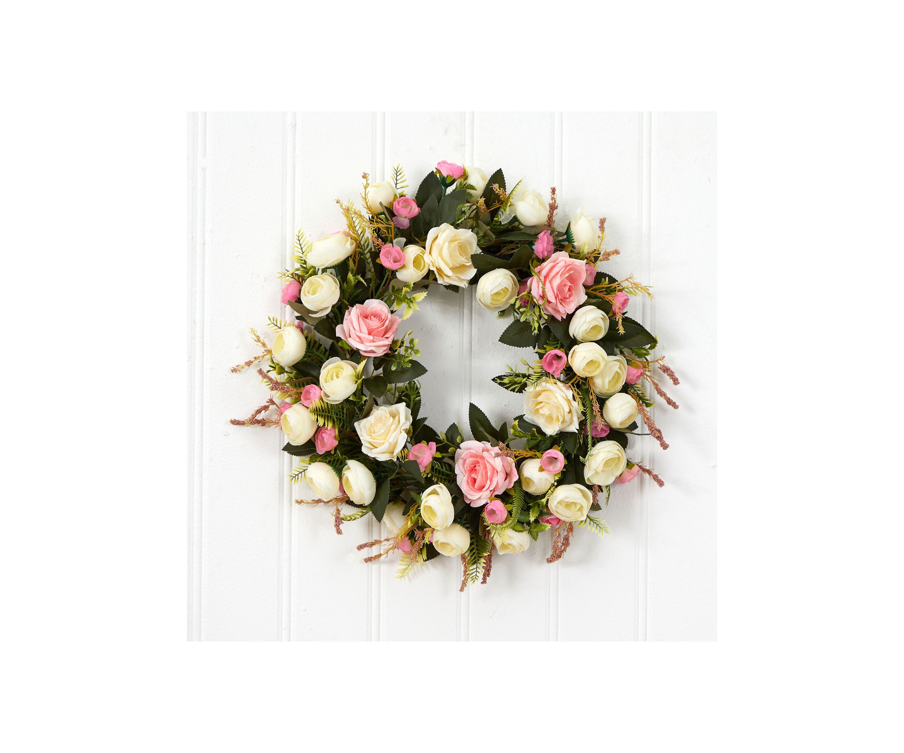 20-Inch White and Pink Rose Artificial Wreath