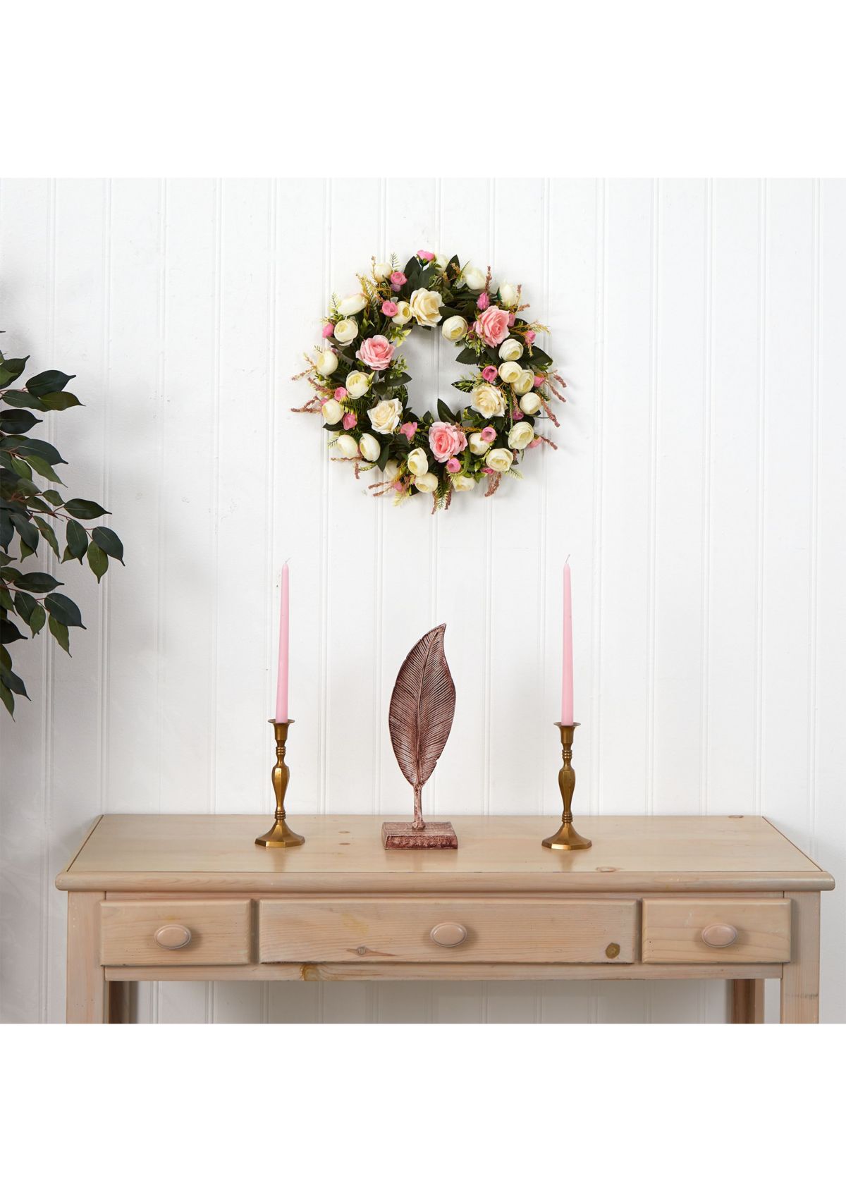 20-Inch White and Pink Rose Artificial Wreath