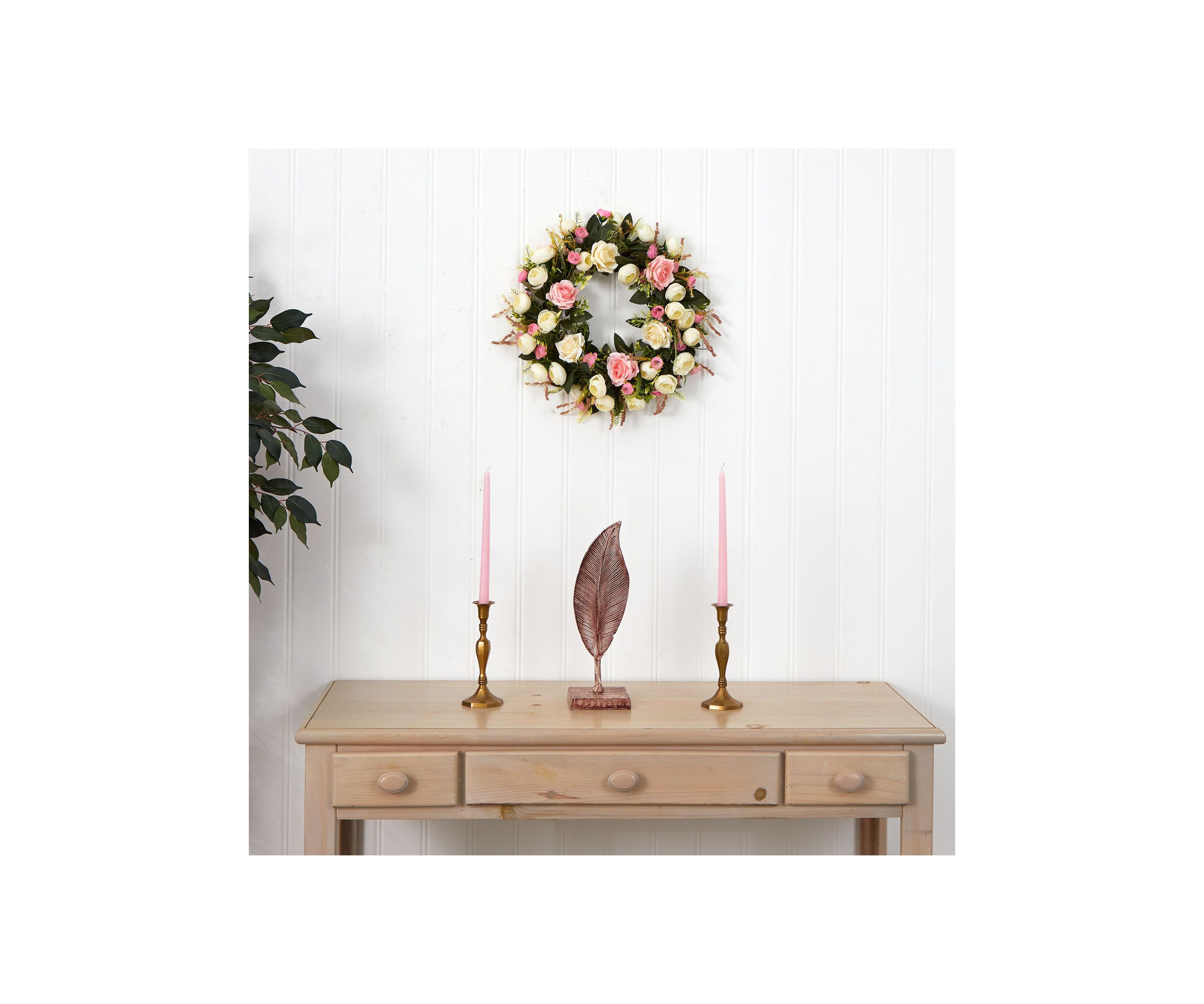 20-Inch White and Pink Rose Artificial Wreath