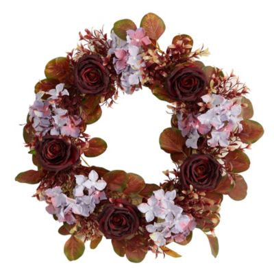 22-Inch Fall Hydrangea and Rose Autumn Artificial Wreath