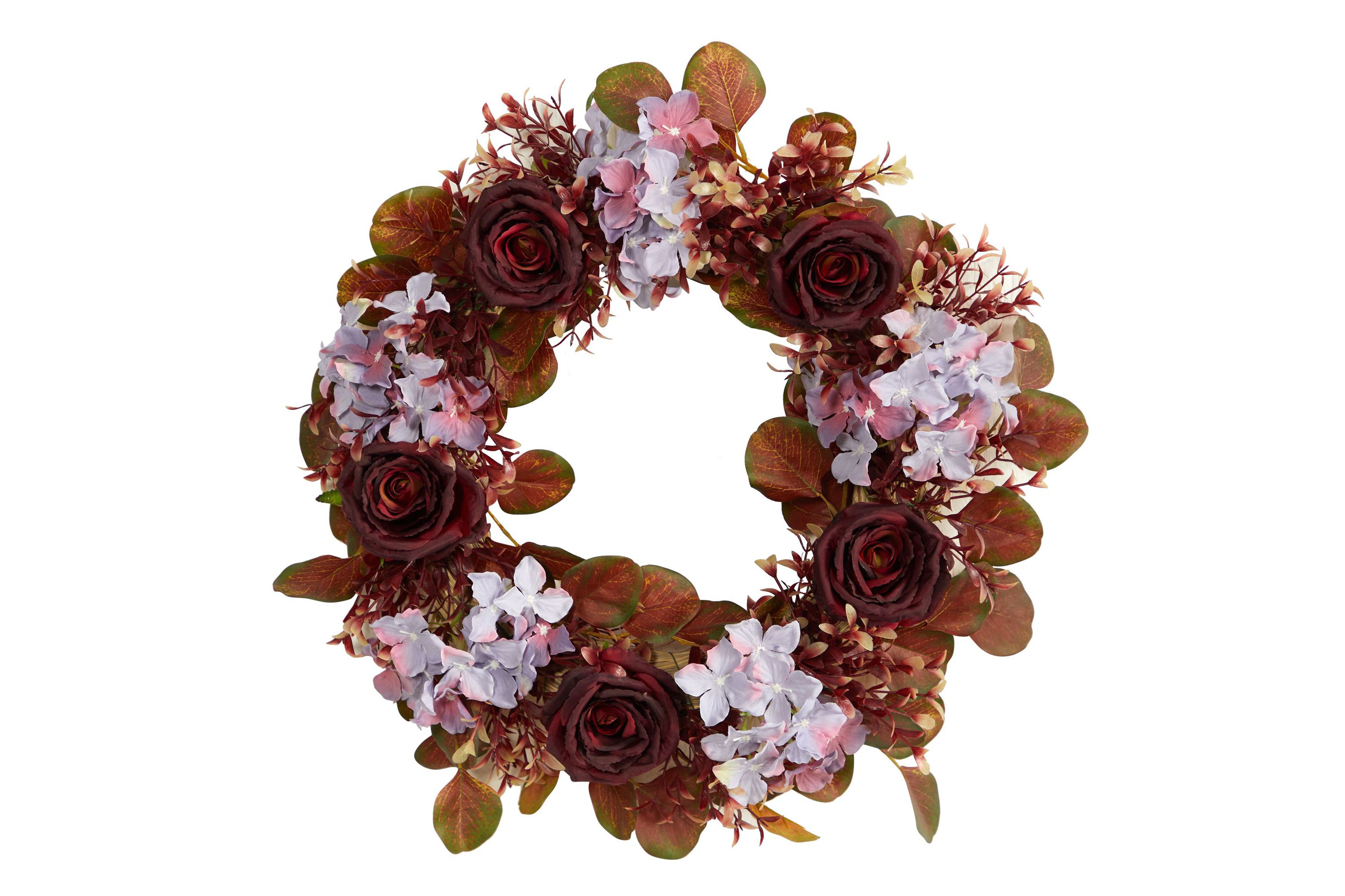 22-Inch Fall Hydrangea and Rose Autumn Artificial Wreath