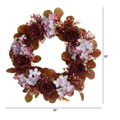 22-Inch Fall Hydrangea and Rose Autumn Artificial Wreath