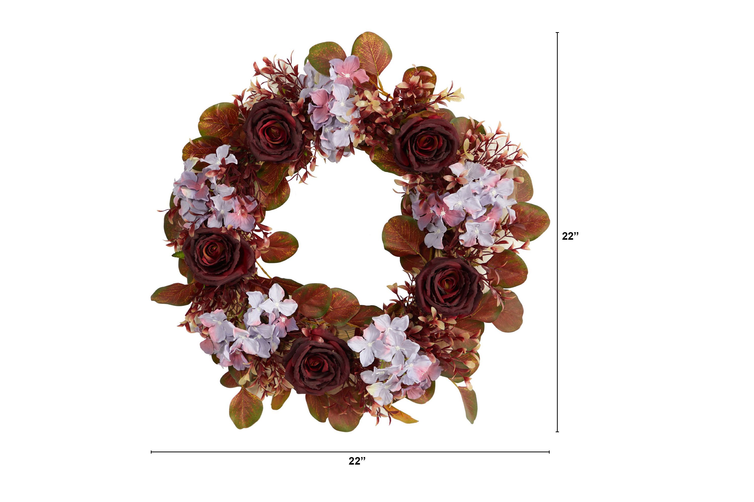 22-Inch Fall Hydrangea and Rose Autumn Artificial Wreath