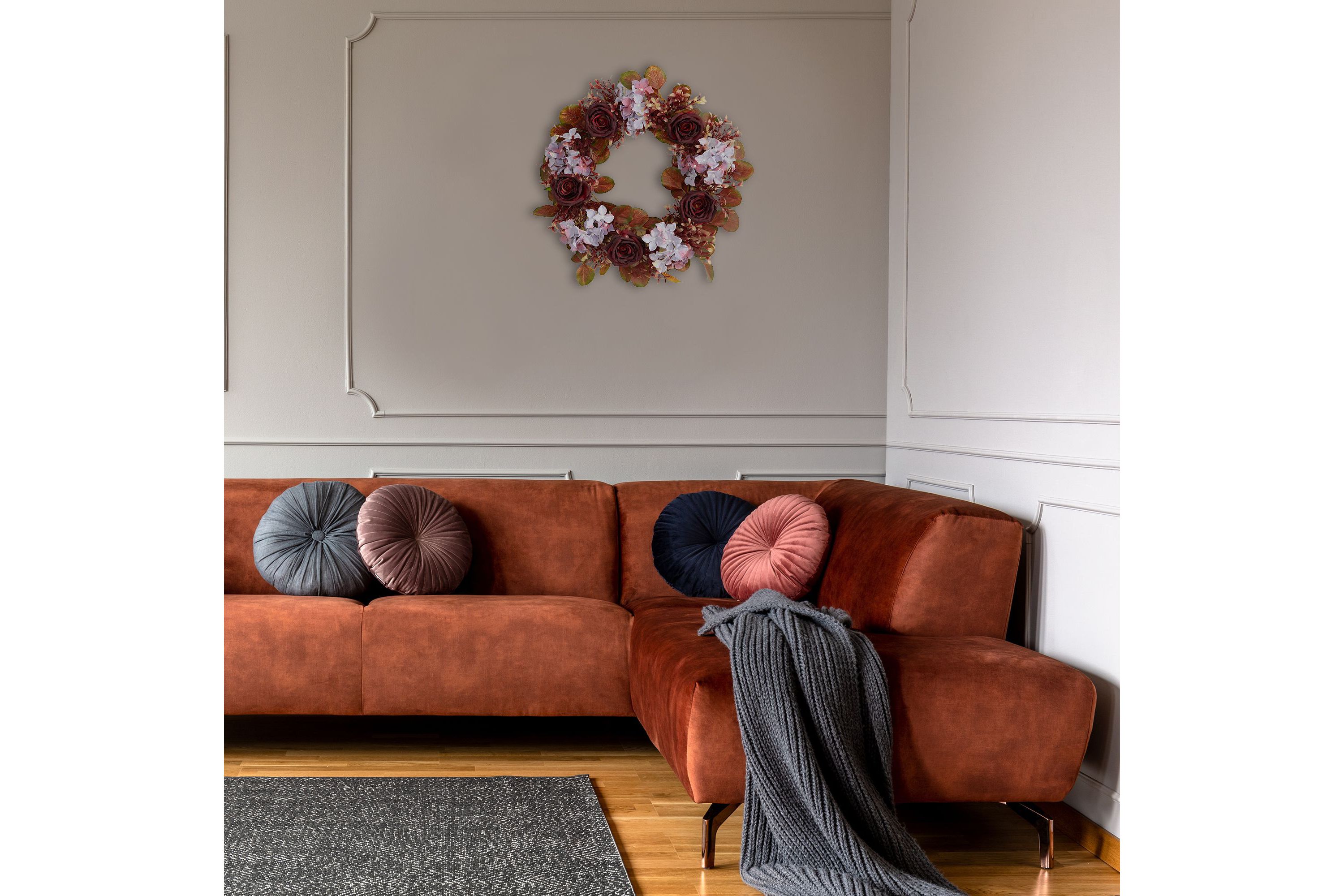22-Inch Fall Hydrangea and Rose Autumn Artificial Wreath