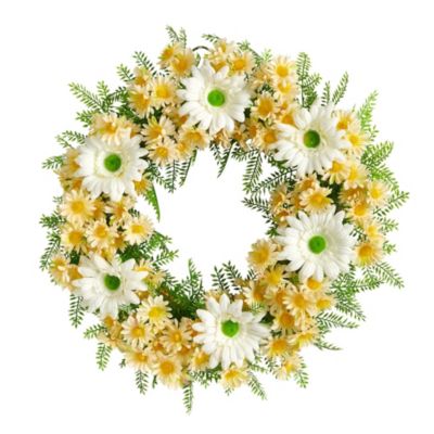 21-Inch Mixed Daisy Artificial Wreath
