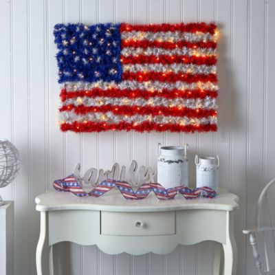 3-Foot x 2-Foot Red, White, and Blue American Flag Wall Panel with 100 Warm LED Lights (Indoor/Outdoor)