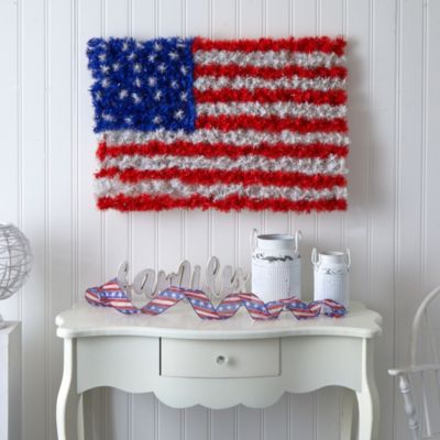 3-Foot x 2-Foot Red, White, and Blue American Flag Wall Panel with 100 Warm LED Lights (Indoor/Outdoor)