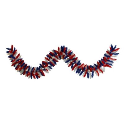 9-Foot Patriotic American Flag Themed Artificial Garland with 50 Warm LED Lights