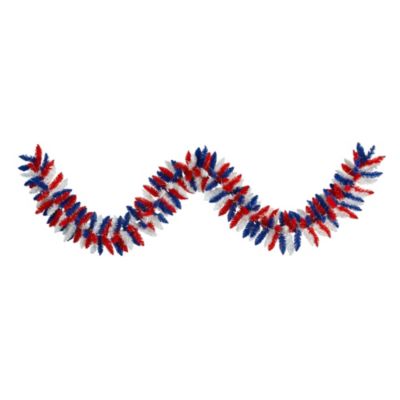 9-Foot Patriotic American Flag Themed Artificial Garland with 50 Warm LED Lights