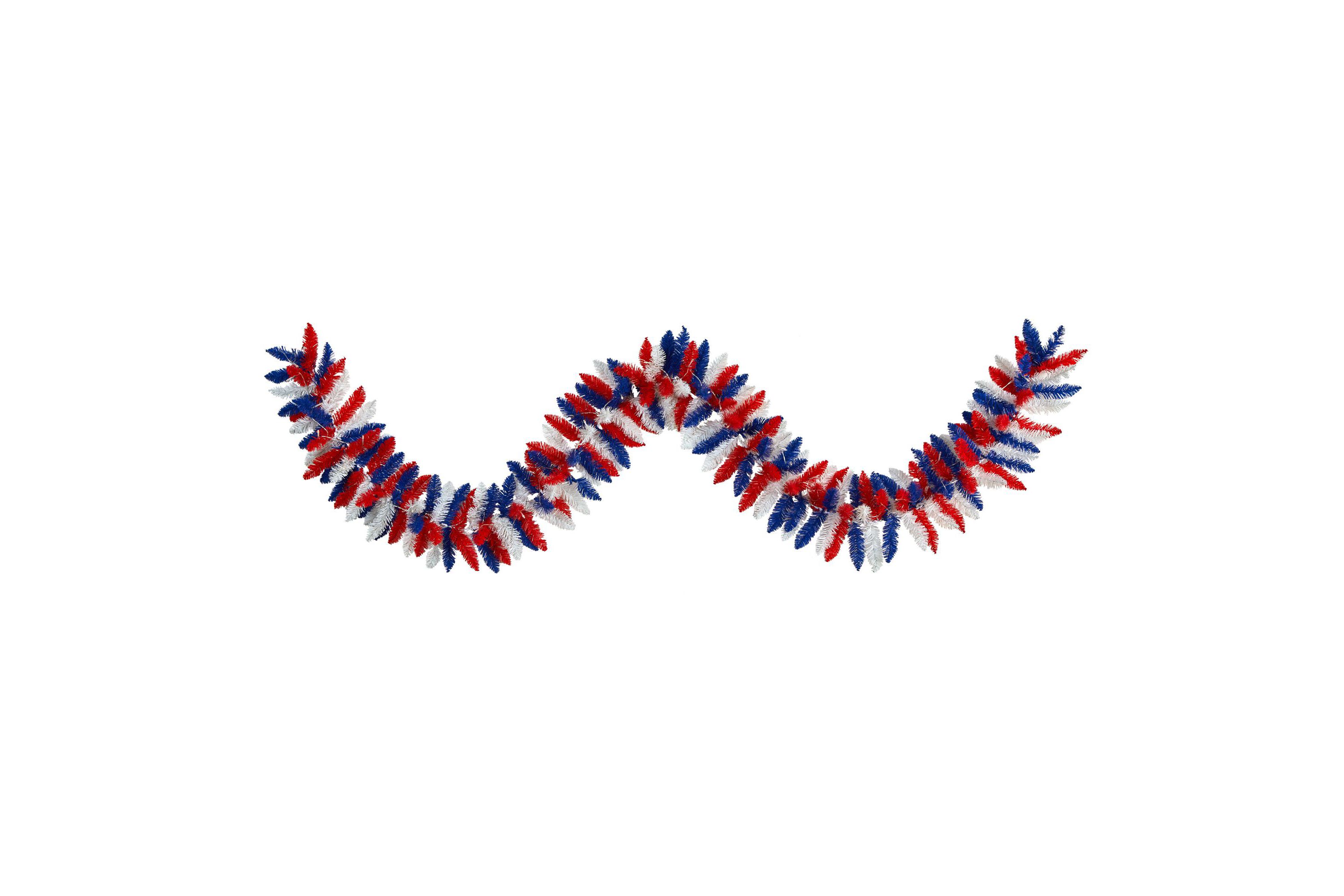 9-Foot Patriotic American Flag Themed Artificial Garland with 50 Warm LED Lights