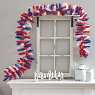 9-Foot Patriotic American Flag Themed Artificial Garland with 50 Warm LED Lights