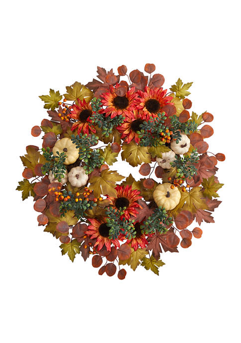 Nearly Natural 30 Inch Fall Acorn, Sunflower, Berries,