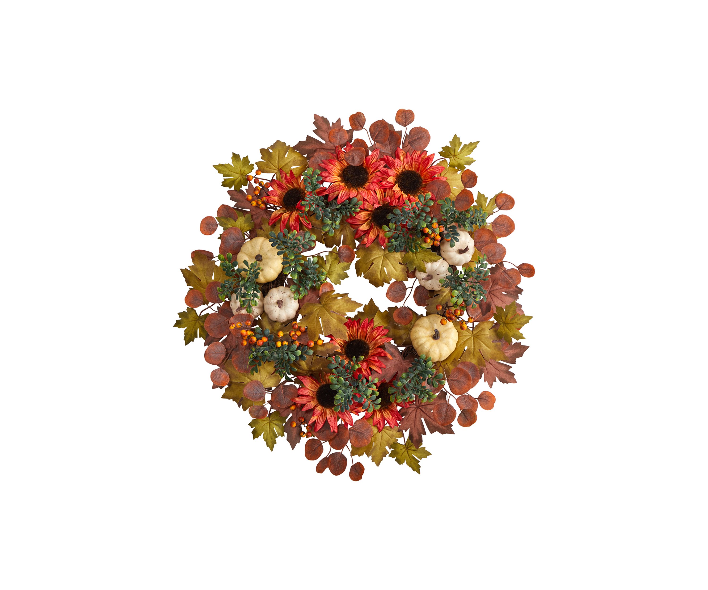 30 Inch Fall Acorn, Sunflower, Berries, Pumpkins and Autumn Foliage Artificial Wreath