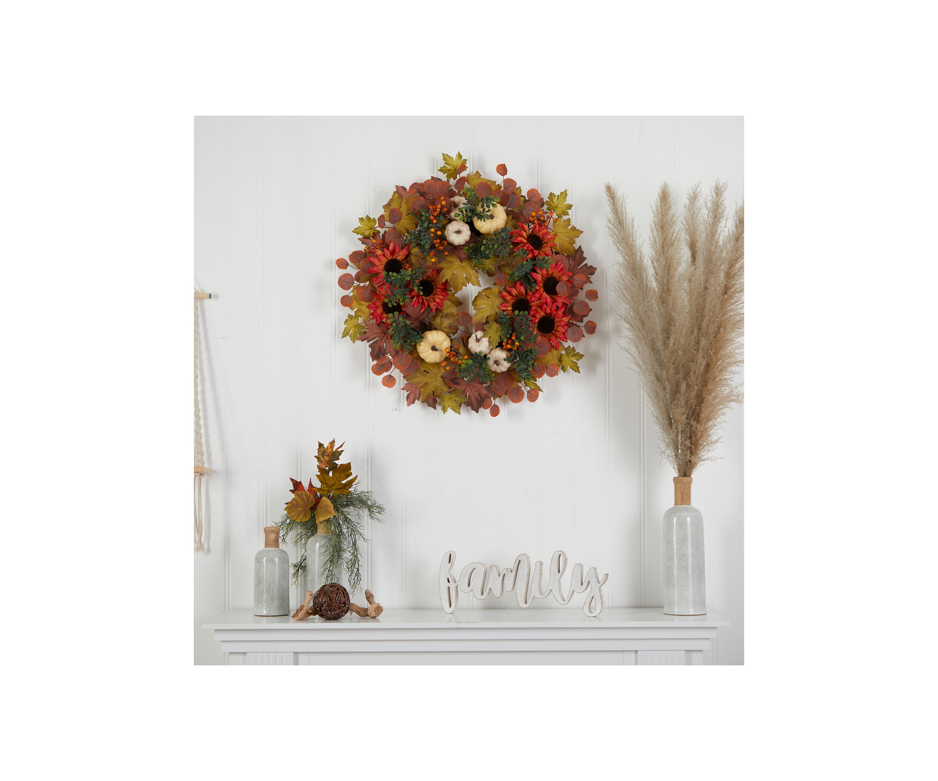 30 Inch Fall Acorn, Sunflower, Berries, Pumpkins and Autumn Foliage Artificial Wreath
