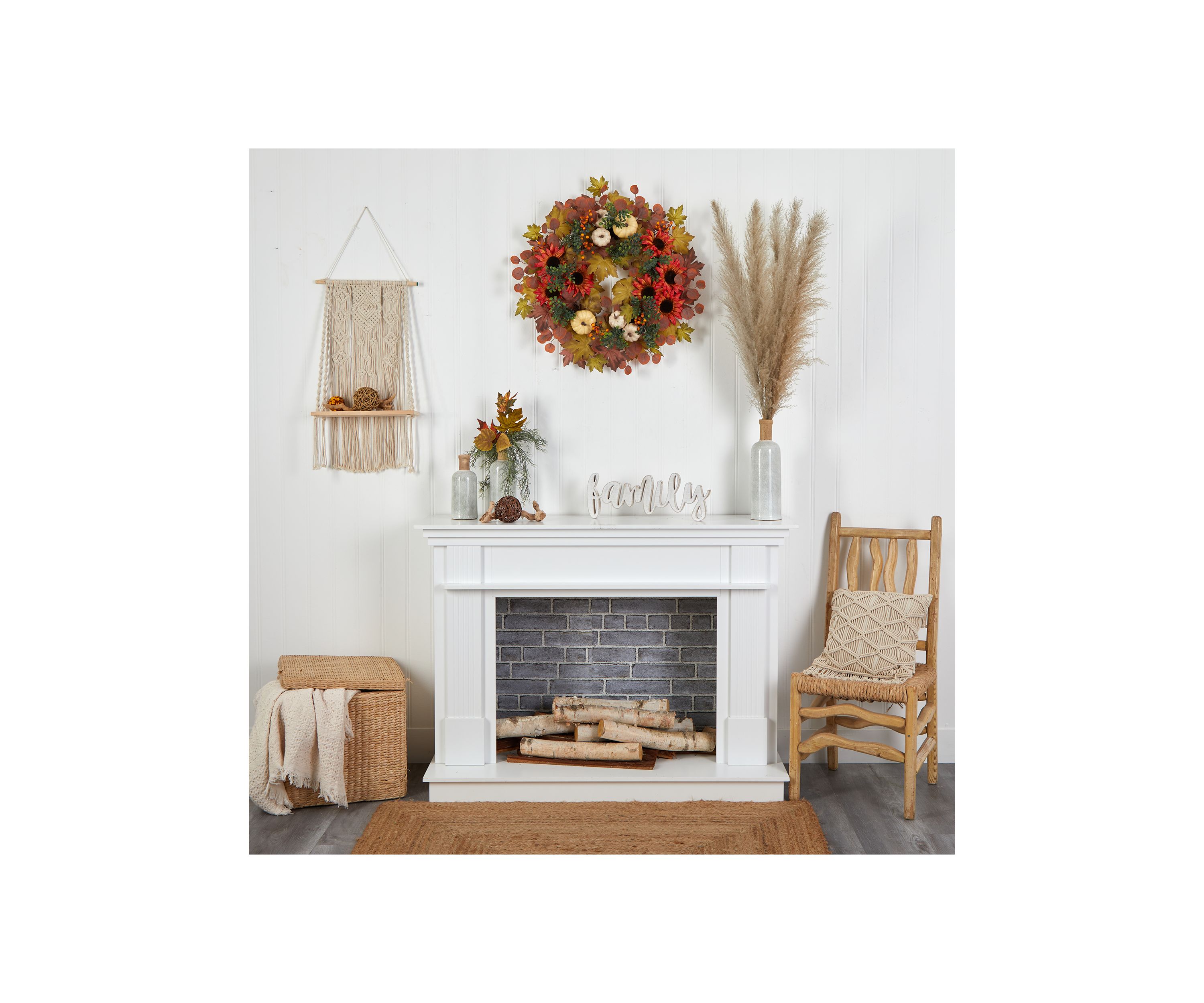 30 Inch Fall Acorn, Sunflower, Berries, Pumpkins and Autumn Foliage Artificial Wreath
