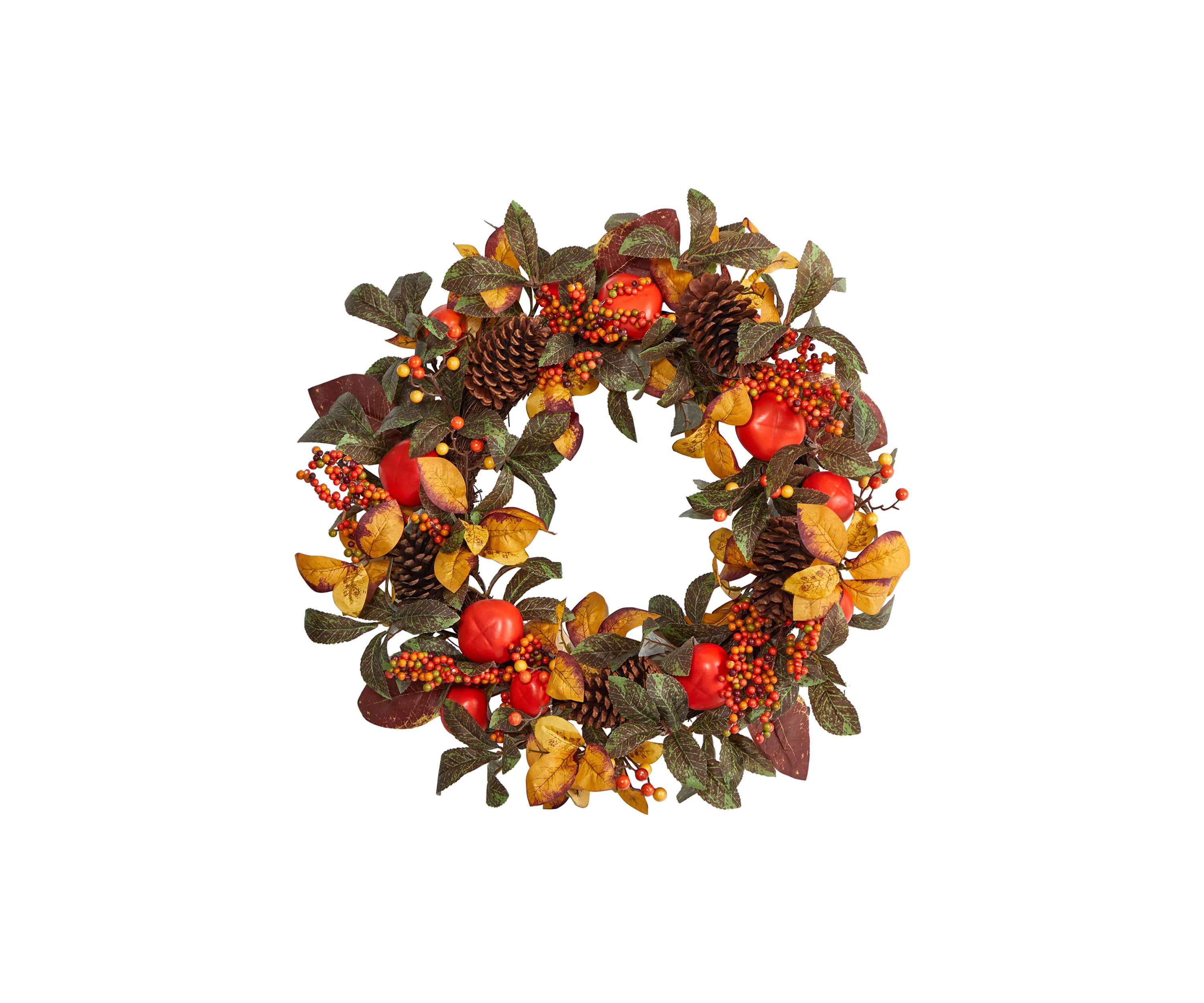 26 Inch Autumn Persimmon and Pinecones Artificial Fall Wreath
