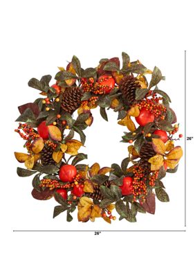 26 Inch Autumn Persimmon and Pinecones Artificial Fall Wreath