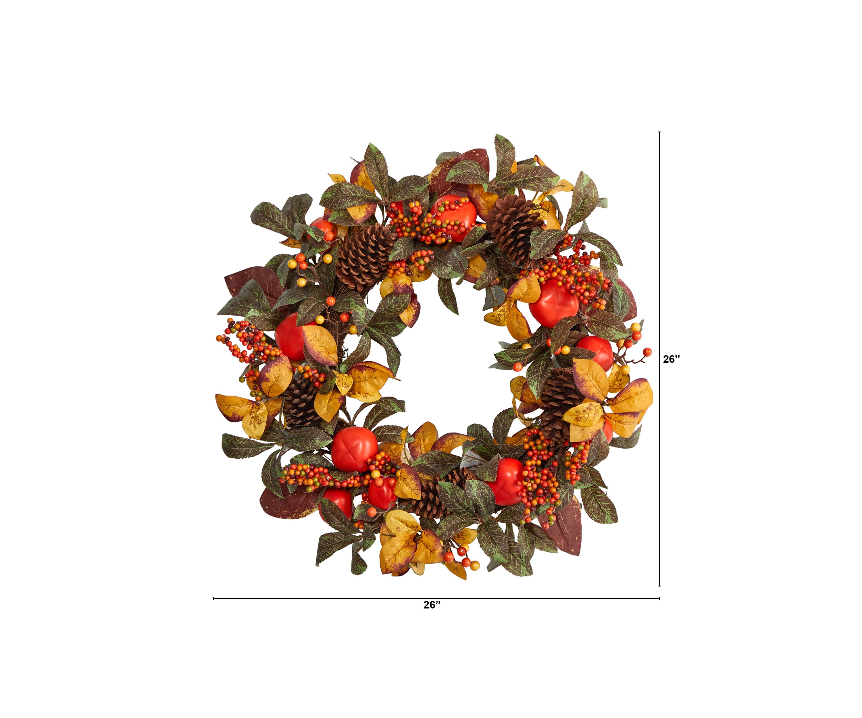 26 Inch Autumn Persimmon and Pinecones Artificial Fall Wreath