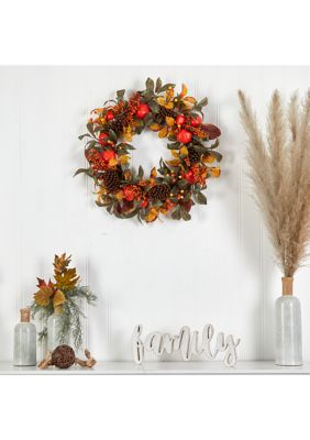 26 Inch Autumn Persimmon and Pinecones Artificial Fall Wreath