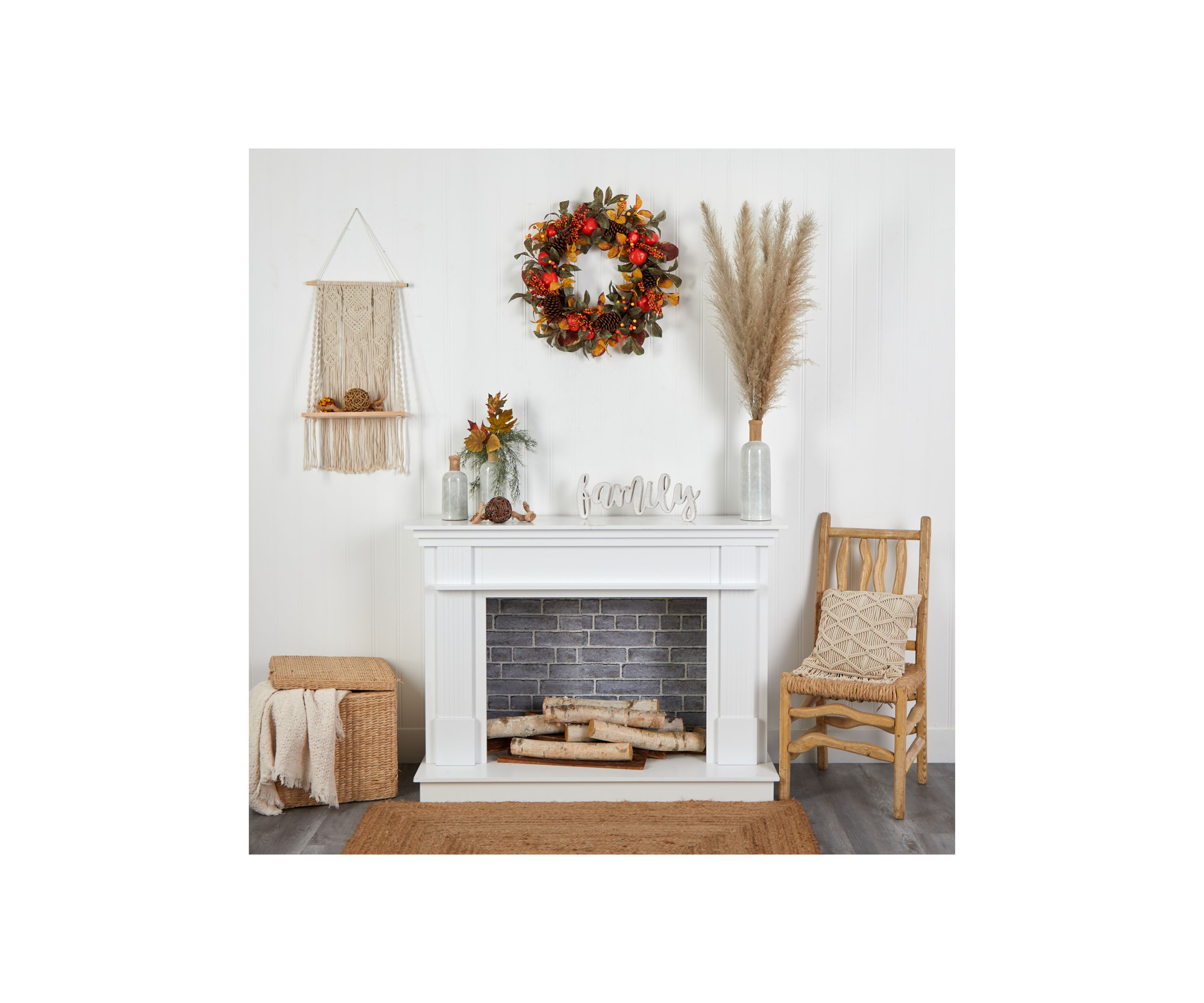 26 Inch Autumn Persimmon and Pinecones Artificial Fall Wreath