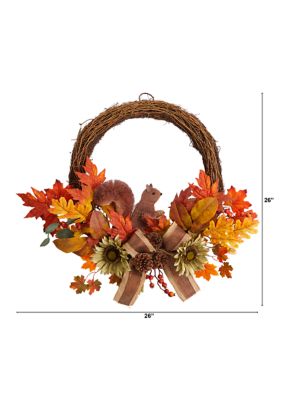 26 Inch Fall Harvest Artificial Autumn Wreath with Twig Base and Bunny