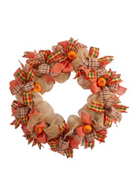 Nearly Natural Autumn Faux Wreath, Orange