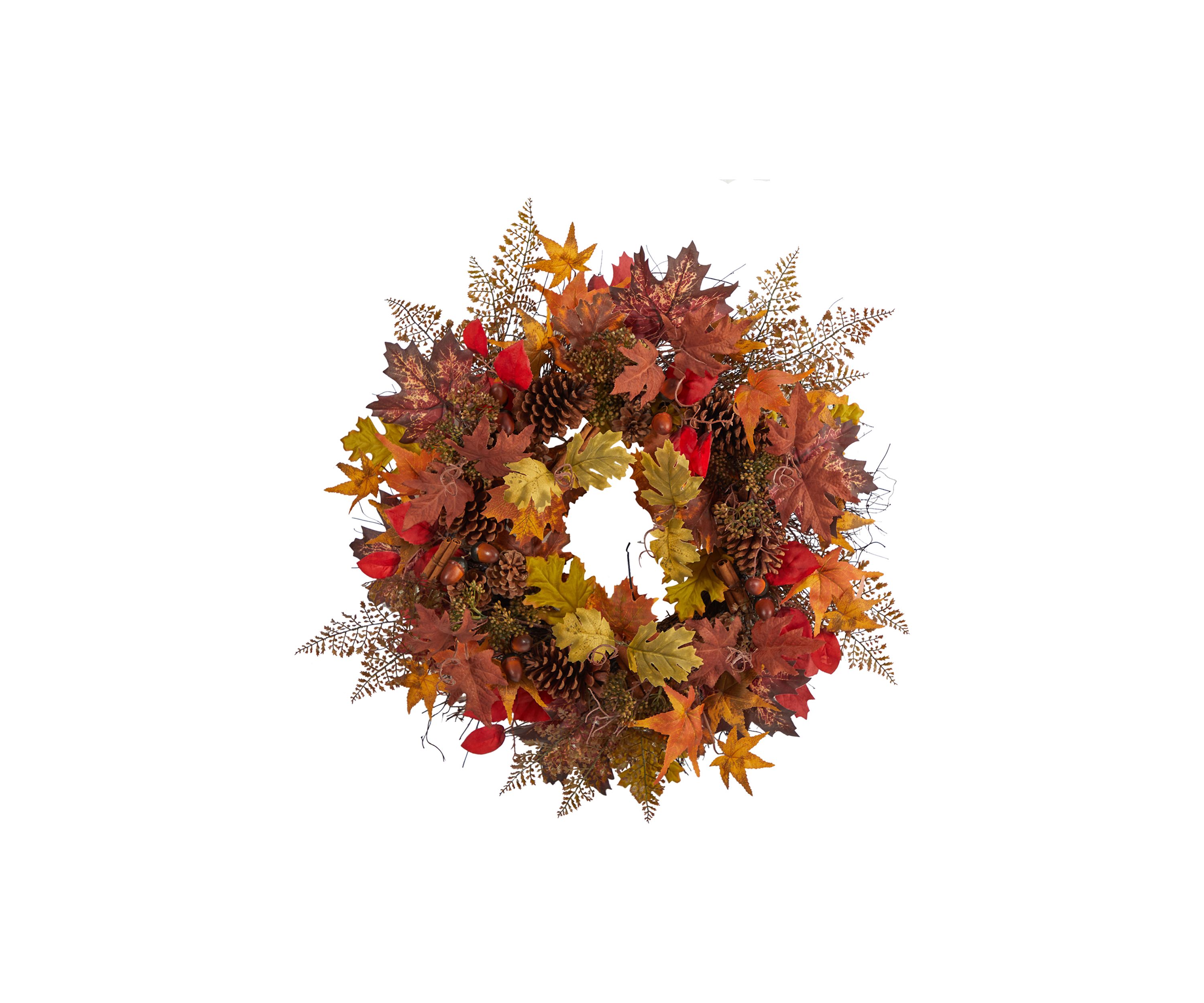 30 Inch Autumn Maple Leaves, Acorn, Pinecones and Cinnamon Sticks Artificial Fall Wreath