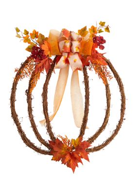Nearly Natural Autumn Faux Wreath, Orange