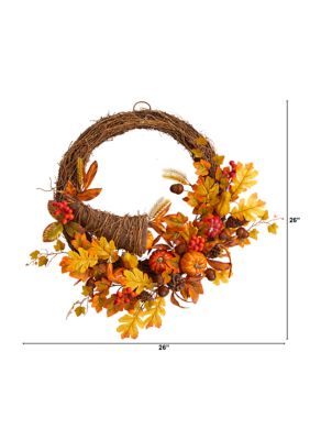 26 Inch Autumn Artificial Cornucopia Fall Wreath