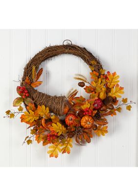 26 Inch Autumn Artificial Cornucopia Fall Wreath