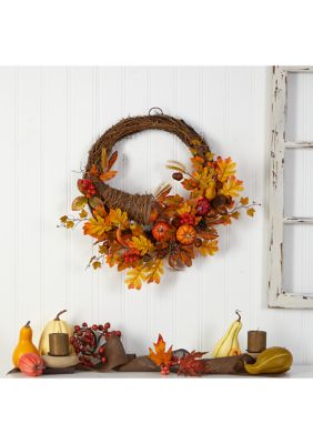 26 Inch Autumn Artificial Cornucopia Fall Wreath