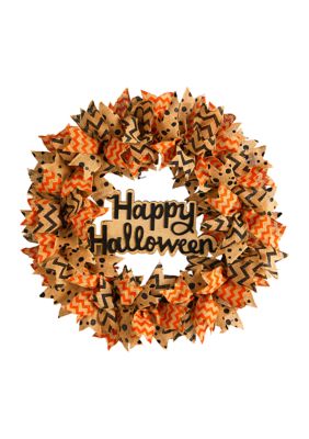 30 Inch Halloween Burlap Ribbon Wreath