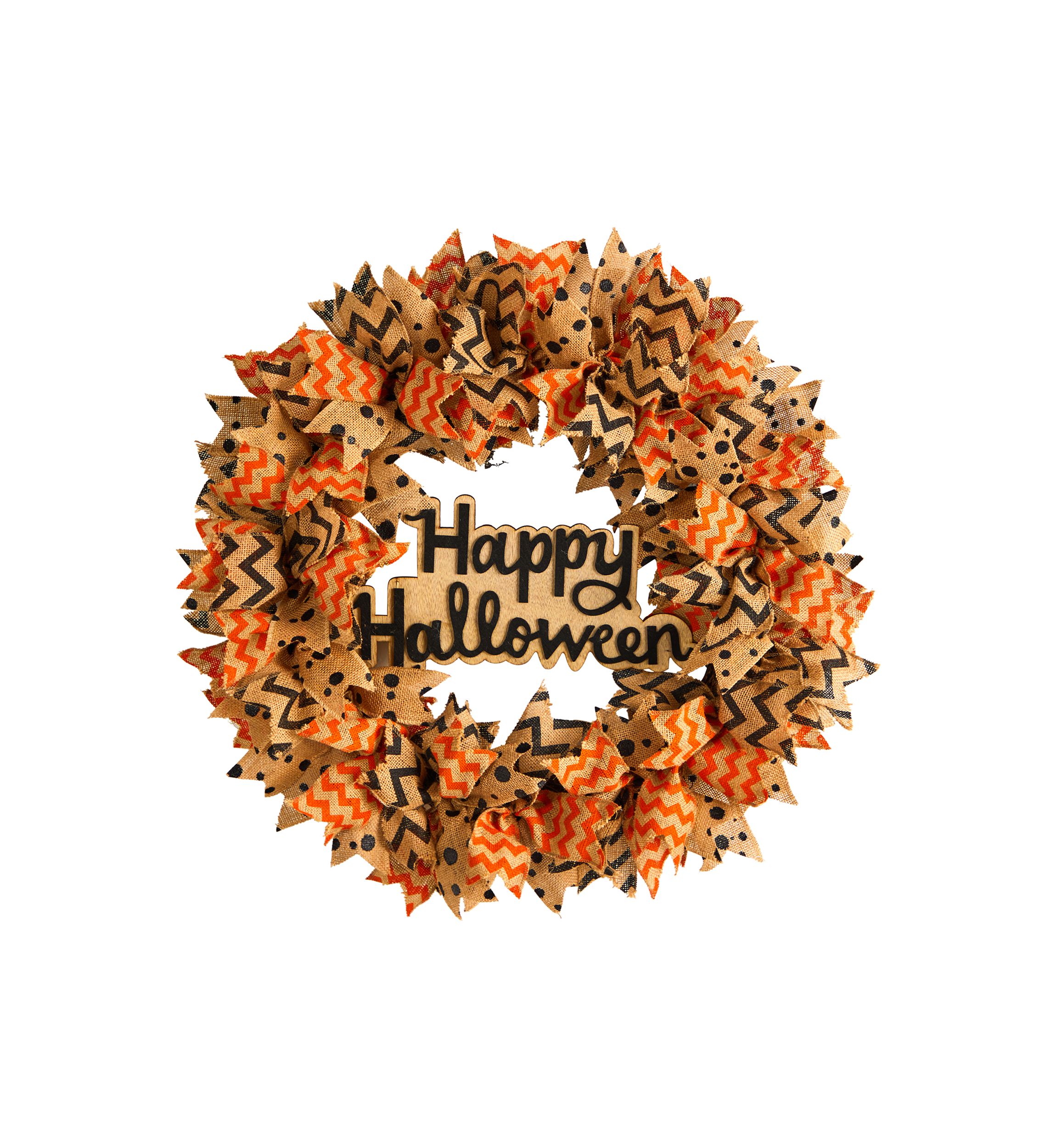 30 Inch Halloween Burlap Ribbon Wreath
