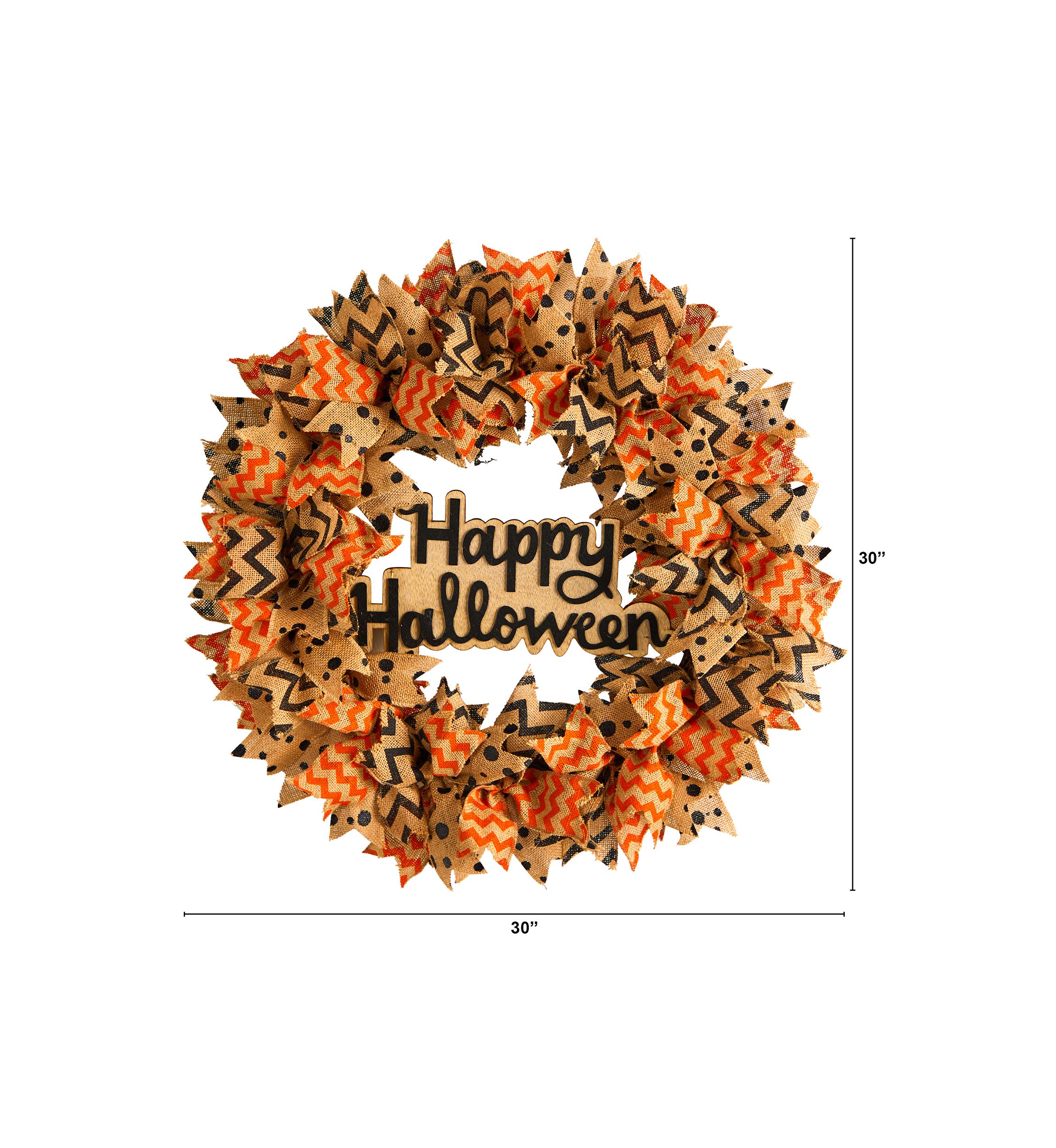 30 Inch Halloween Burlap Ribbon Wreath