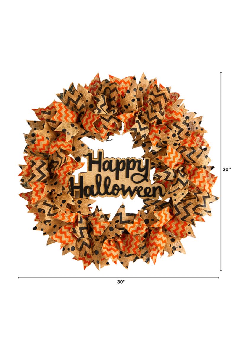 30 Inch Halloween Burlap Ribbon Wreath