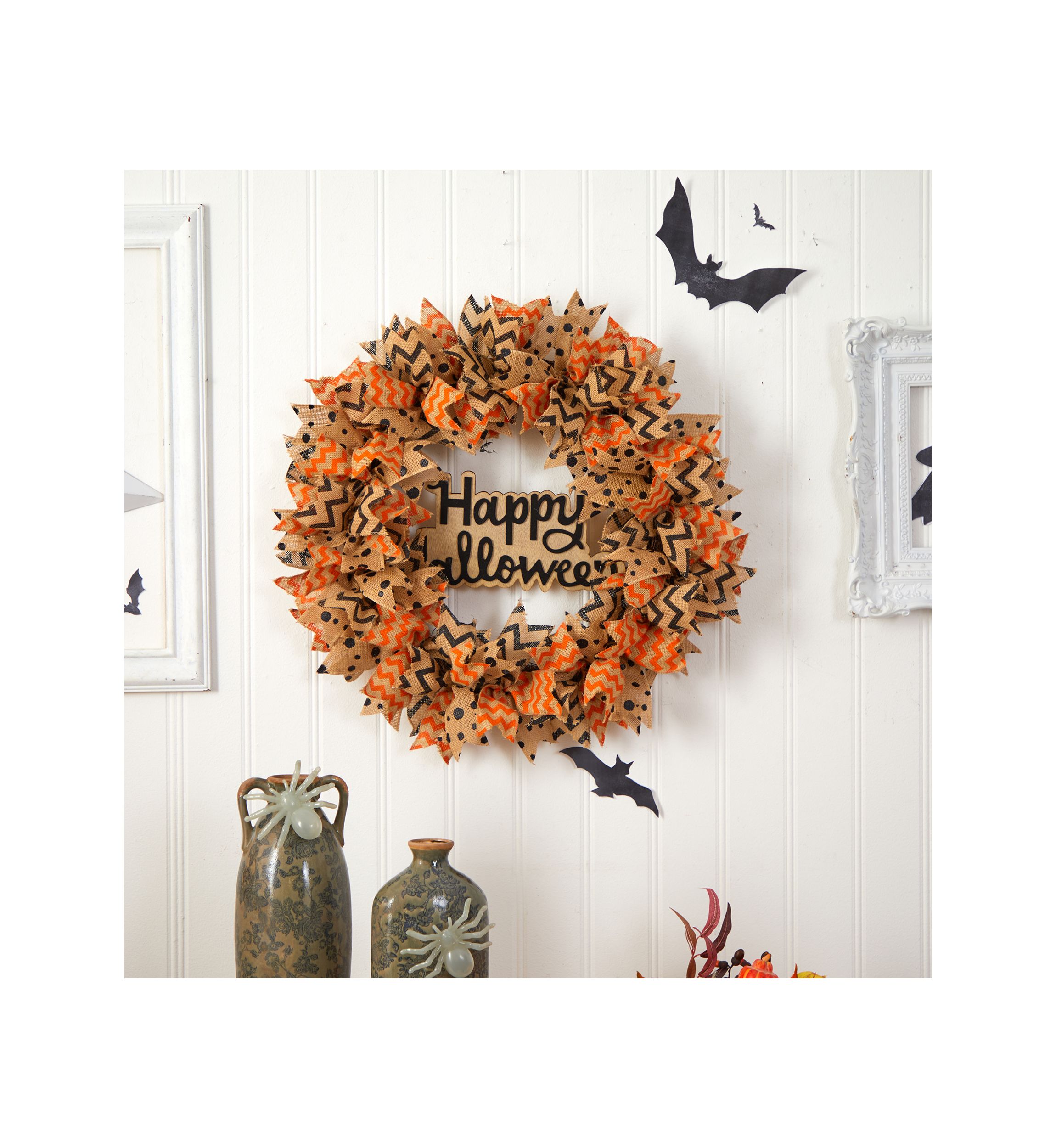 30 Inch Halloween Burlap Ribbon Wreath