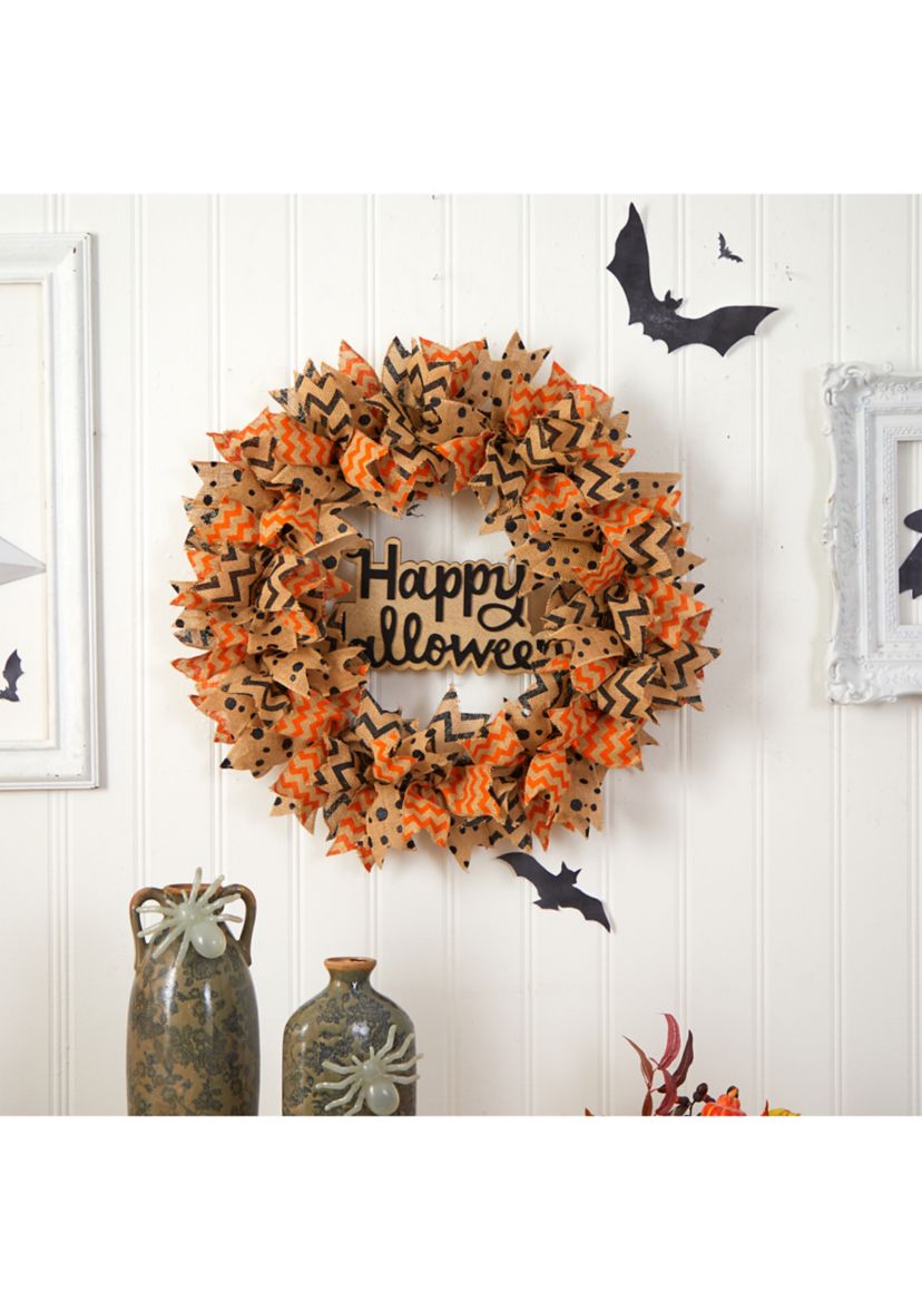 30 Inch Halloween Burlap Ribbon Wreath