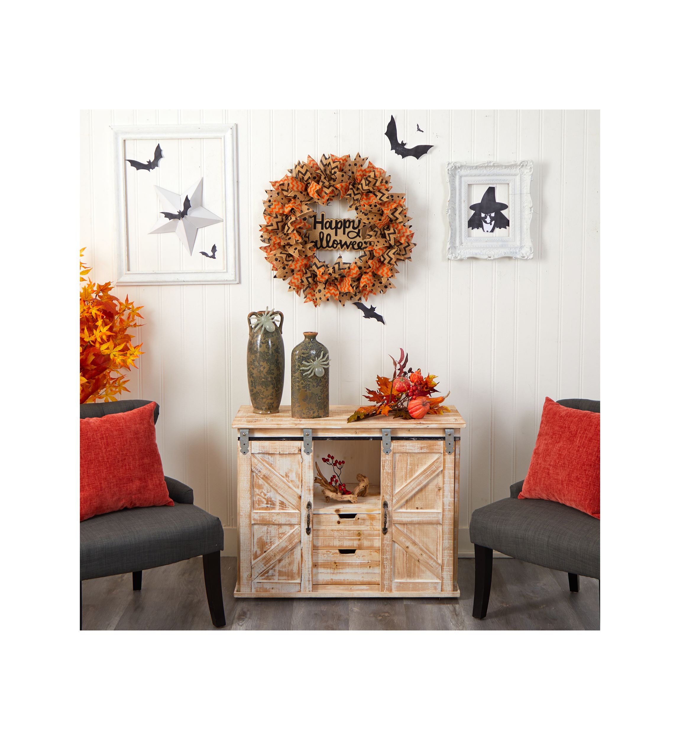 30 Inch Halloween Burlap Ribbon Wreath