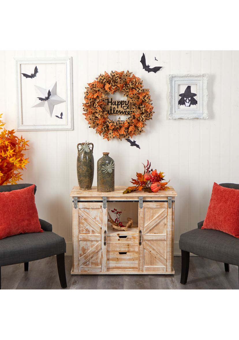 30 Inch Halloween Burlap Ribbon Wreath